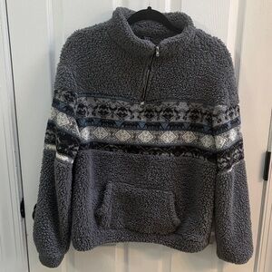 Gray Aztec Patterned Women's Fleece Quarter zip